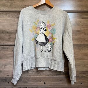 Disney Alice in Wonderland & White Rabbit Gray Cropped Sweatshirt Women's XXL